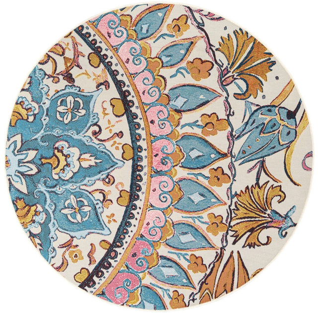 Multicolor 5' 1 x 5' 1 Outdoor Traditional Round Area Rug Weather Resistant for Patio, Deck, Terrace, Balcony, Porch Classical Design Outside Carpet for Sale at Rug Engine