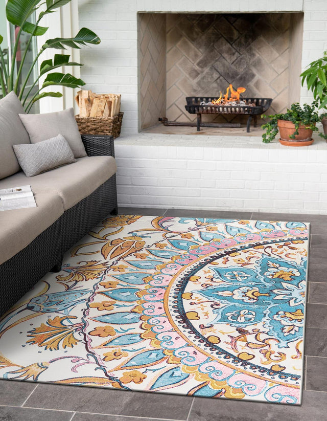Multicolor 9' x 12' Outdoor Traditional Rectangle Area Rug Weather Resistant for Patio, Deck, Terrace, Balcony, Porch Classical Design Outside Carpet for Sale at Rug Engine