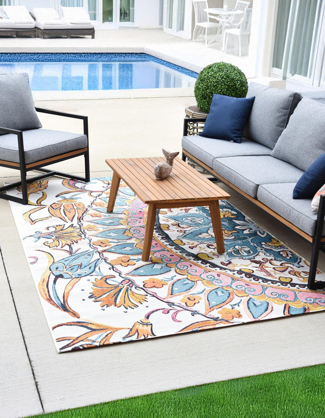 Multicolor 9' x 12' Outdoor Traditional Rectangle Area Rug Weather Resistant for Patio, Deck, Terrace, Balcony, Porch Classical Design Outside Carpet for Sale at Rug Engine