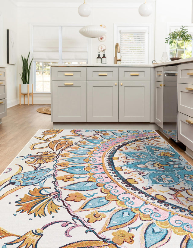 Multicolor 9' x 12' Outdoor Traditional Rectangle Area Rug Weather Resistant for Patio, Deck, Terrace, Balcony, Porch Classical Design Outside Carpet for Sale at Rug Engine