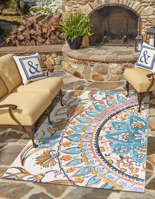 Multicolor 9' x 12' Outdoor Traditional Rectangle Area Rug Weather Resistant for Patio, Deck, Terrace, Balcony, Porch Classical Design Outside Carpet for Sale at Rug Engine