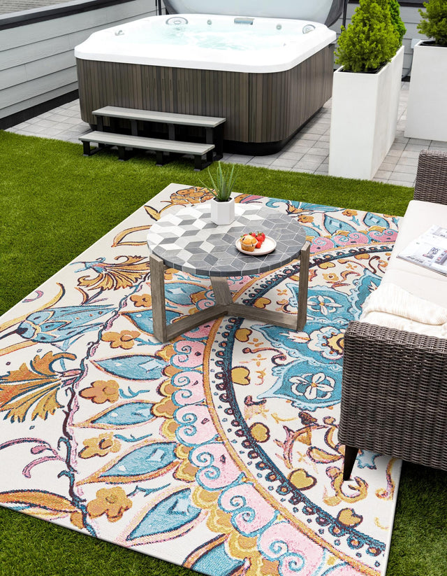 Multicolor 4' 1 x 6' 1 Outdoor Traditional Rectangle Area Rug Weather Resistant for Patio, Deck, Terrace, Balcony, Porch Classical Design Outside Carpet for Sale at Rug Engine