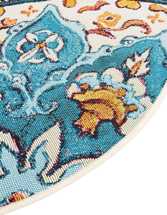 Multicolor 5' 1 x 5' 1 Outdoor Traditional Round Area Rug Weather Resistant for Patio, Deck, Terrace, Balcony, Porch Classical Design Outside Carpet for Sale at Rug Engine