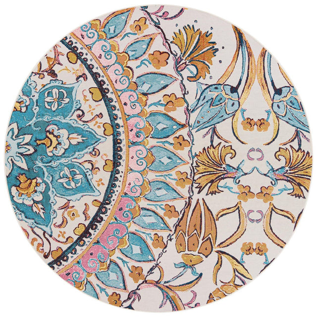 Multicolor 8' x 8' Outdoor Traditional Round Area Rug Weather Resistant for Patio, Deck, Terrace, Balcony, Porch Classical Design Outside Carpet for Sale at Rug Engine