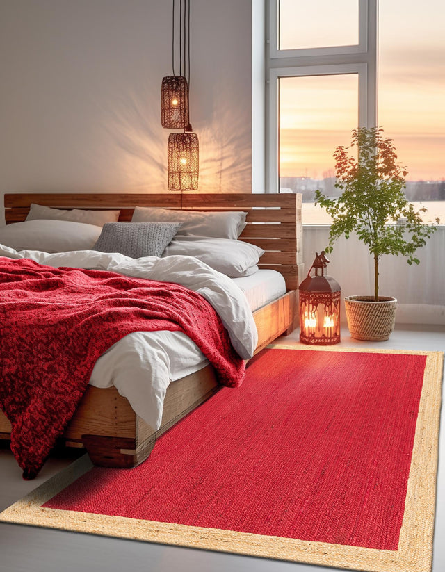Red 4' 1 x 6' 1 Braided Jute Rectangle Area Rug 100% Jute Hand Braided Natural Eco-Friendly Boho Style Carpet for Living Rooms Dining Office Space Dorms for Sale at Rug Engine