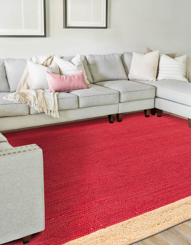 Red 8' x 10' Braided Jute Rectangle Area Rug 100% Jute Hand Braided Natural Eco-Friendly Boho Style Carpet for Living Rooms Dining Office Space Dorms for Sale at Rug Engine