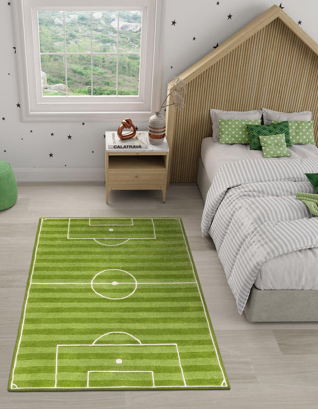 Green 5' 1 x 8' Playtime Kids Wool Rectangle Area Rug for Baby Nursery, Toddler Playroom, Bedrooms