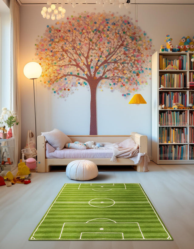 Green 4' 1 x 6' 1 Playtime Kids Wool Freeform Area Rug for Baby Nursery, Toddler Playroom, Bedrooms