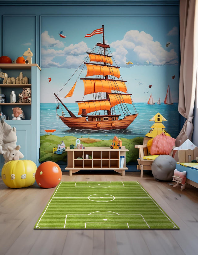 Green 10' x 14' 1 Playtime Kids Wool Freeform Area Rug for Baby Nursery, Toddler Playroom, Bedrooms