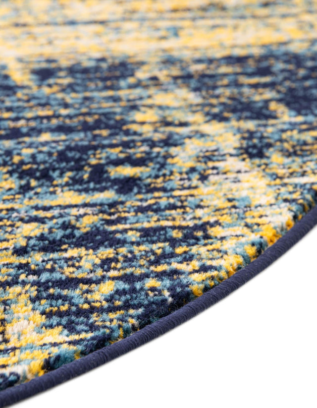 Navy Blue and Yellow 5' 3 x 5' 3 Laguna Round Area Rug 100% Polypropylene Modern Contemporary Carpet for Bedrooms, Living Room, Dining, Office for Sale at Rug Engine