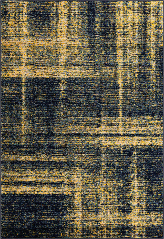 Navy Blue and Yellow 7' 1 x 10' Laguna Rectangle Area Rug 100% Polypropylene Modern Contemporary Carpet for Bedrooms, Living Room, Dining, Office for Sale at Rug Engine