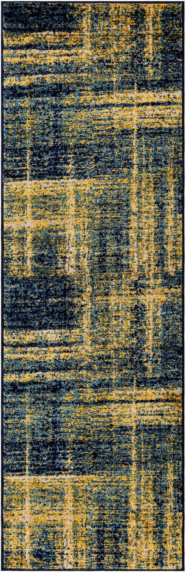 Navy Blue and Yellow 2' 7 x 8' Laguna Runner Area Rug 100% Polypropylene Modern Contemporary Carpet for Bedrooms, Living Room, Dining, Office for Sale at Rug Engine