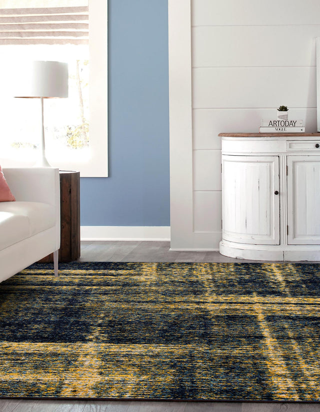 Navy Blue and Yellow 7' 10 x 7' 10 Laguna Square Area Rug 100% Polypropylene Modern Contemporary Carpet for Bedrooms, Living Room, Dining, Office for Sale at Rug Engine