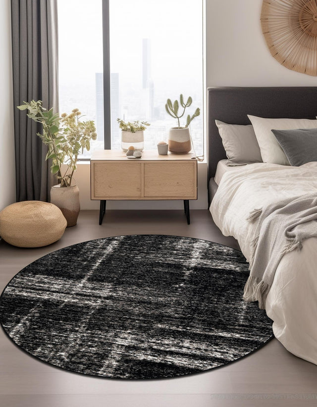 Black 7' 10 x 7' 10 Laguna Round Area Rug 100% Polypropylene Modern Contemporary Carpet for Bedrooms, Living Room, Dining, Office for Sale at Rug Engine