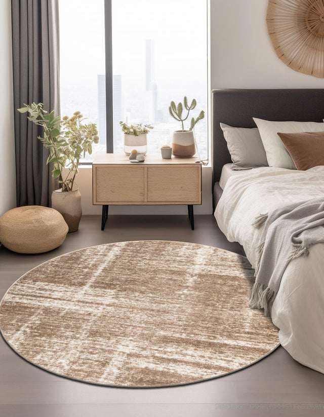 Beige 7' 10 x 7' 10 Laguna Round Area Rug 100% Polypropylene Modern Contemporary Carpet for Bedrooms, Living Room, Dining, Office for Sale at Rug Engine