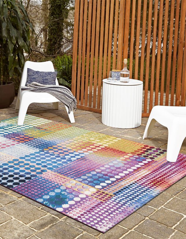 Multicolor 5' 1 x 7' 1 Outdoor Modern Rectangle Area Rug Weather Resistant for Patio, Deck, Terrace, Balcony, Porch 100% Polypropylene Modern Outside Carpet for Sale at Rug Engine