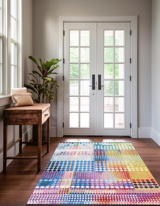Multicolor 9' x 12' Outdoor Modern Rectangle Area Rug Weather Resistant for Patio, Deck, Terrace, Balcony, Porch 100% Polypropylene Modern Outside Carpet for Sale at Rug Engine