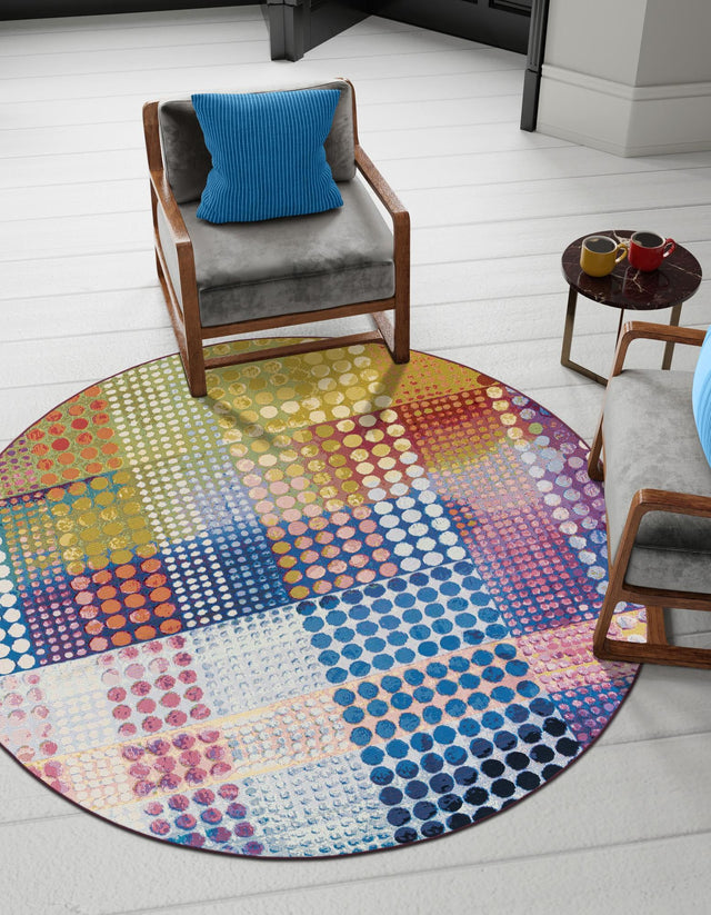Multicolor 3' 1 x 3' 1 Outdoor Modern Round Area Rug Weather Resistant for Patio, Deck, Terrace, Balcony, Porch 100% Polypropylene Modern Outside Carpet for Sale at Rug Engine