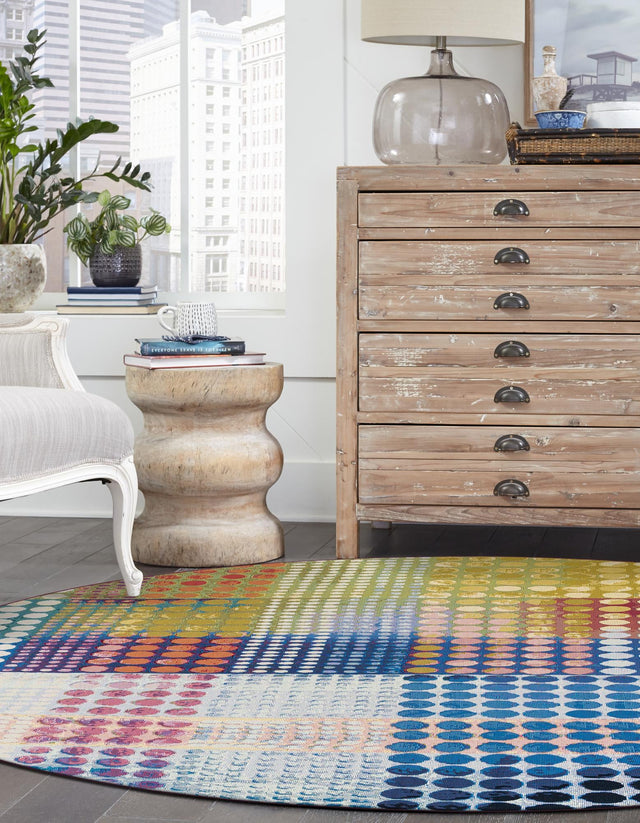 Multicolor 4' 1 x 4' 1 Outdoor Modern Round Area Rug Weather Resistant for Patio, Deck, Terrace, Balcony, Porch 100% Polypropylene Modern Outside Carpet for Sale at Rug Engine
