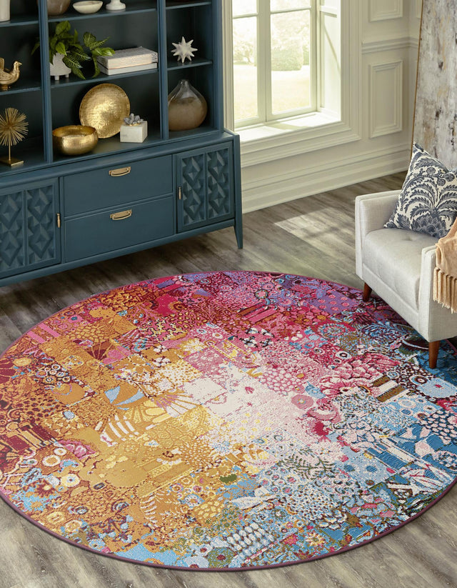Multicolor 3' 1 x 3' 1 Outdoor Modern Round Area Rug Weather Resistant for Patio, Deck, Terrace, Balcony, Porch 100% Polypropylene Modern Outside Carpet for Sale at Rug Engine
