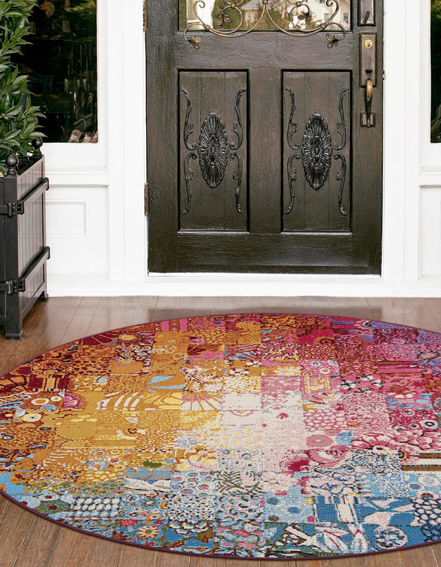 Multicolor 8' x 8' Outdoor Modern Round Area Rug Weather Resistant for Patio, Deck, Terrace, Balcony, Porch 100% Polypropylene Modern Outside Carpet for Sale at Rug Engine