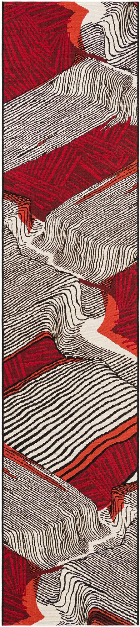 Red and Black 2' 7 x 12' Outdoor Modern Runner Area Rug Weather Resistant for Patio, Deck, Terrace, Balcony, Porch 100% Polypropylene Modern Outside Carpet for Sale at Rug Engine