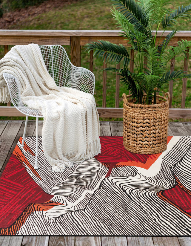 Red and Black 9' x 12' Outdoor Modern Rectangle Area Rug Weather Resistant for Patio, Deck, Terrace, Balcony, Porch 100% Polypropylene Modern Outside Carpet for Sale at Rug Engine