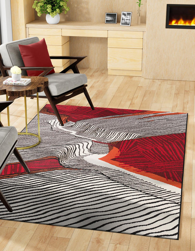 Red and Black 8' x 10' Outdoor Modern Rectangle Area Rug Weather Resistant for Patio, Deck, Terrace, Balcony, Porch 100% Polypropylene Modern Outside Carpet for Sale at Rug Engine