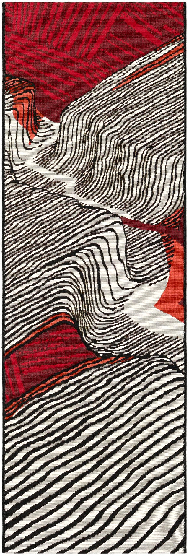 Red and Black 2' x 6' 1 Outdoor Modern Runner Area Rug Weather Resistant for Patio, Deck, Terrace, Balcony, Porch 100% Polypropylene Modern Outside Carpet for Sale at Rug Engine