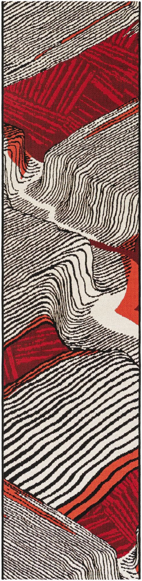 Red and Black 2' x 8' Outdoor Modern Runner Area Rug Weather Resistant for Patio, Deck, Terrace, Balcony, Porch 100% Polypropylene Modern Outside Carpet for Sale at Rug Engine