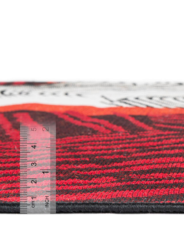 Red and Black 8' x 8' Outdoor Modern Square Area Rug Weather Resistant for Patio, Deck, Terrace, Balcony, Porch 100% Polypropylene Modern Outside Carpet for Sale at Rug Engine