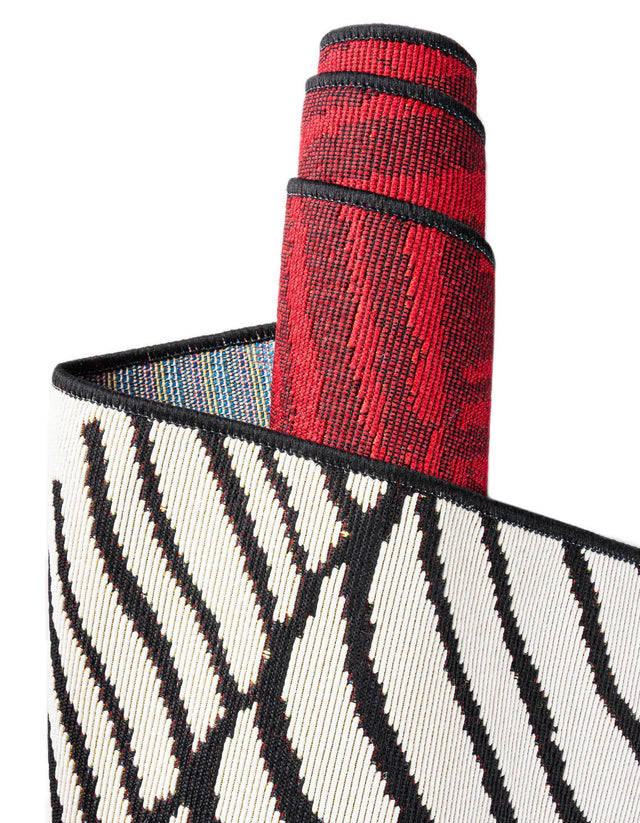 Red and Black 8' x 8' Outdoor Modern Square Area Rug Weather Resistant for Patio, Deck, Terrace, Balcony, Porch 100% Polypropylene Modern Outside Carpet for Sale at Rug Engine