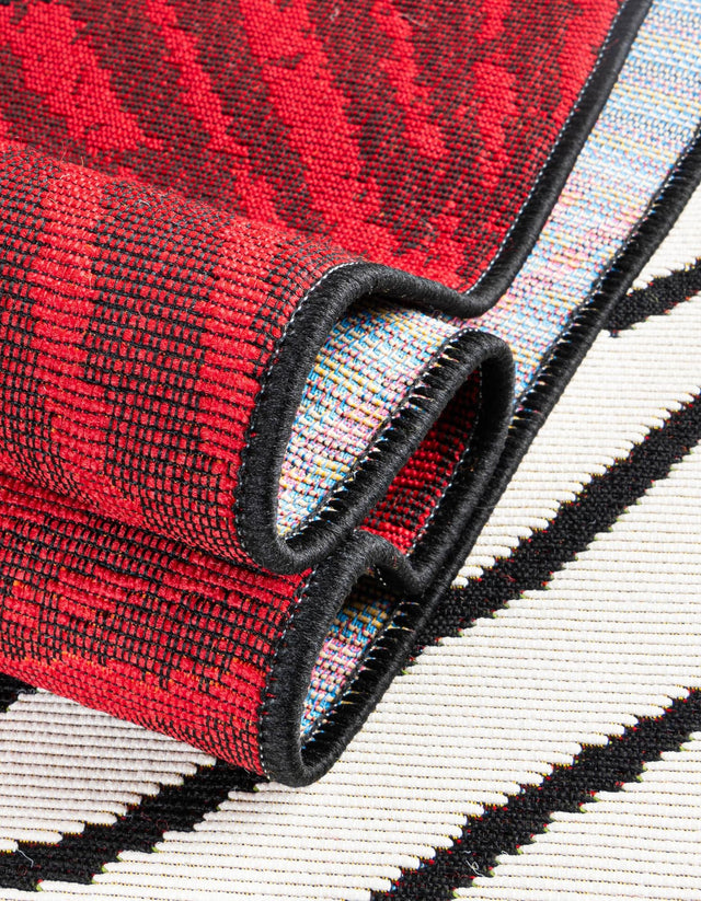 Red and Black 8' x 8' Outdoor Modern Square Area Rug Weather Resistant for Patio, Deck, Terrace, Balcony, Porch 100% Polypropylene Modern Outside Carpet for Sale at Rug Engine