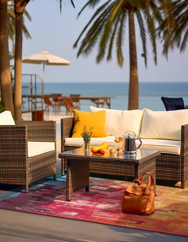 Multicolor 8' x 10' Outdoor Modern Rectangle Area Rug Weather Resistant for Patio, Deck, Terrace, Balcony, Porch 100% Polypropylene Modern Outside Carpet for Sale at Rug Engine