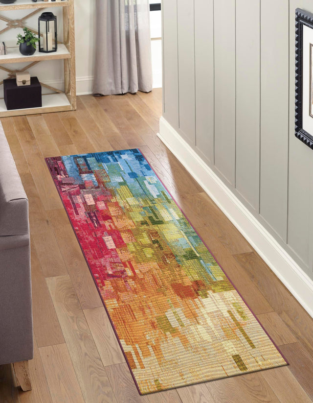 Multicolor 2' x 6' 1 Outdoor Modern Runner Area Rug Weather Resistant for Patio, Deck, Terrace, Balcony, Porch 100% Polypropylene Modern Outside Carpet for Sale at Rug Engine