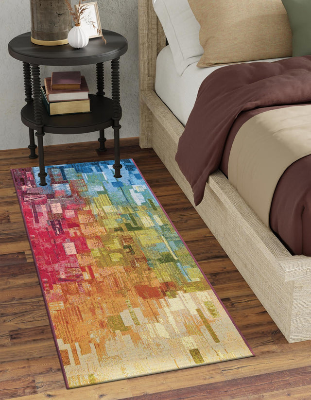 Multicolor 2' x 6' 1 Outdoor Modern Runner Area Rug Weather Resistant for Patio, Deck, Terrace, Balcony, Porch 100% Polypropylene Modern Outside Carpet for Sale at Rug Engine