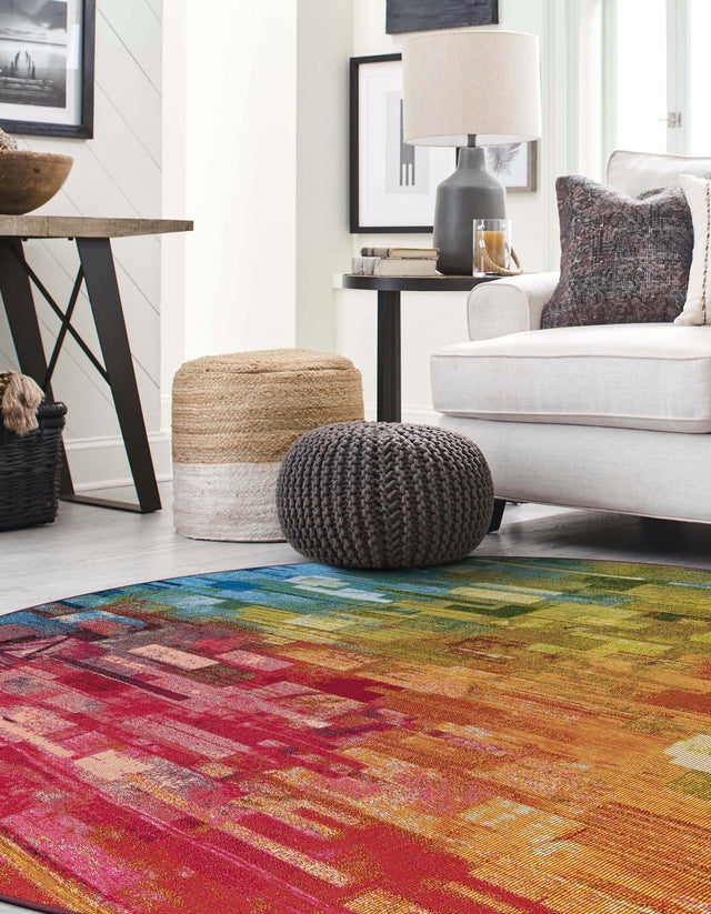 Multicolor 4' 1 x 4' 1 Outdoor Modern Round Area Rug Weather Resistant for Patio, Deck, Terrace, Balcony, Porch 100% Polypropylene Modern Outside Carpet for Sale at Rug Engine