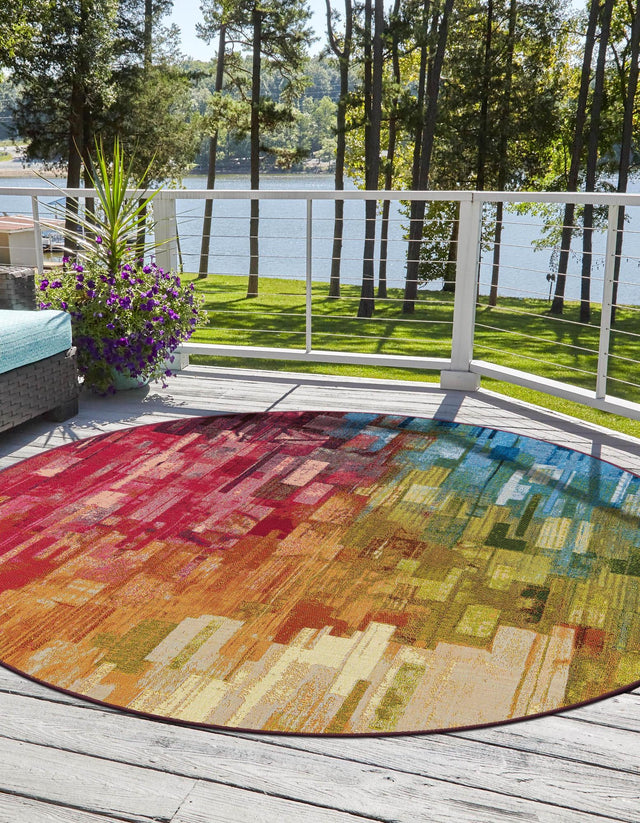Multicolor 4' 1 x 4' 1 Outdoor Modern Round Area Rug Weather Resistant for Patio, Deck, Terrace, Balcony, Porch 100% Polypropylene Modern Outside Carpet for Sale at Rug Engine