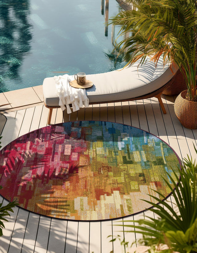 Multicolor 4' 1 x 4' 1 Outdoor Modern Round Area Rug Weather Resistant for Patio, Deck, Terrace, Balcony, Porch 100% Polypropylene Modern Outside Carpet for Sale at Rug Engine
