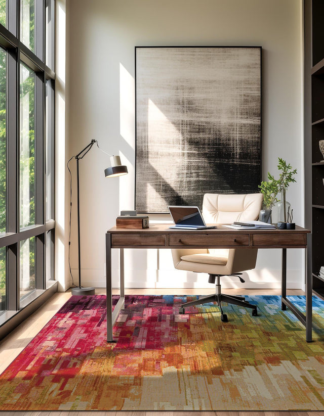 Multicolor 8' x 8' Outdoor Modern Square Area Rug Weather Resistant for Patio, Deck, Terrace, Balcony, Porch 100% Polypropylene Modern Outside Carpet for Sale at Rug Engine