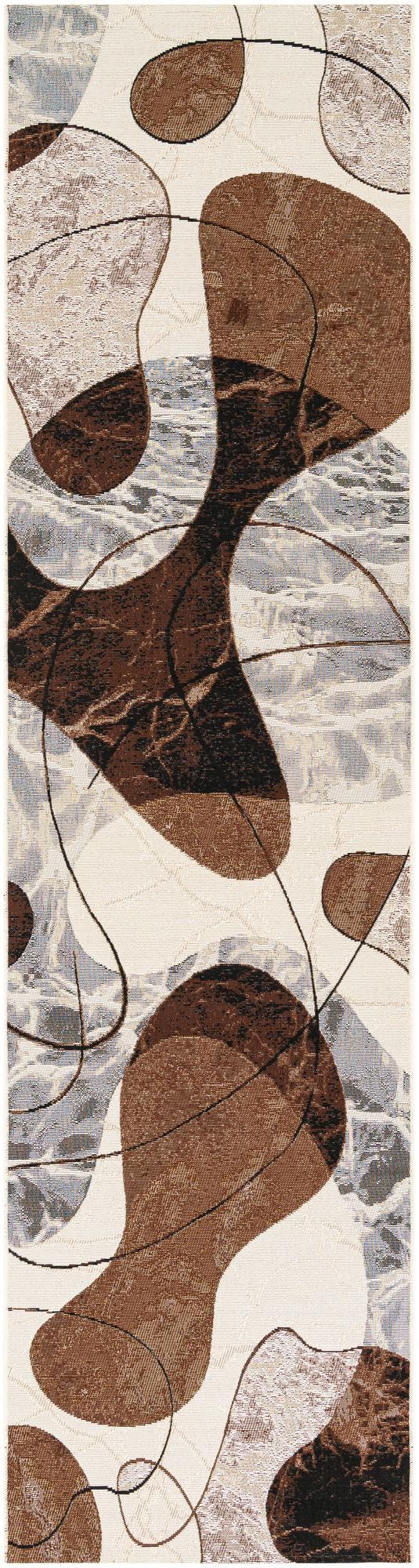 Brown and White 2' 7 x 10' Outdoor Modern Runner Area Rug Weather Resistant for Patio, Deck, Terrace, Balcony, Porch 100% Polypropylene Modern Outside Carpet for Sale at Rug Engine
