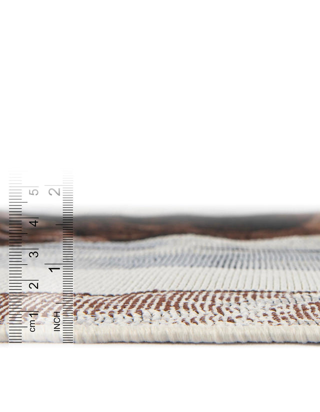 Brown and White 5' 1 x 7' 1 Outdoor Modern Rectangle Area Rug Weather Resistant for Patio, Deck, Terrace, Balcony, Porch 100% Polypropylene Modern Outside Carpet for Sale at Rug Engine