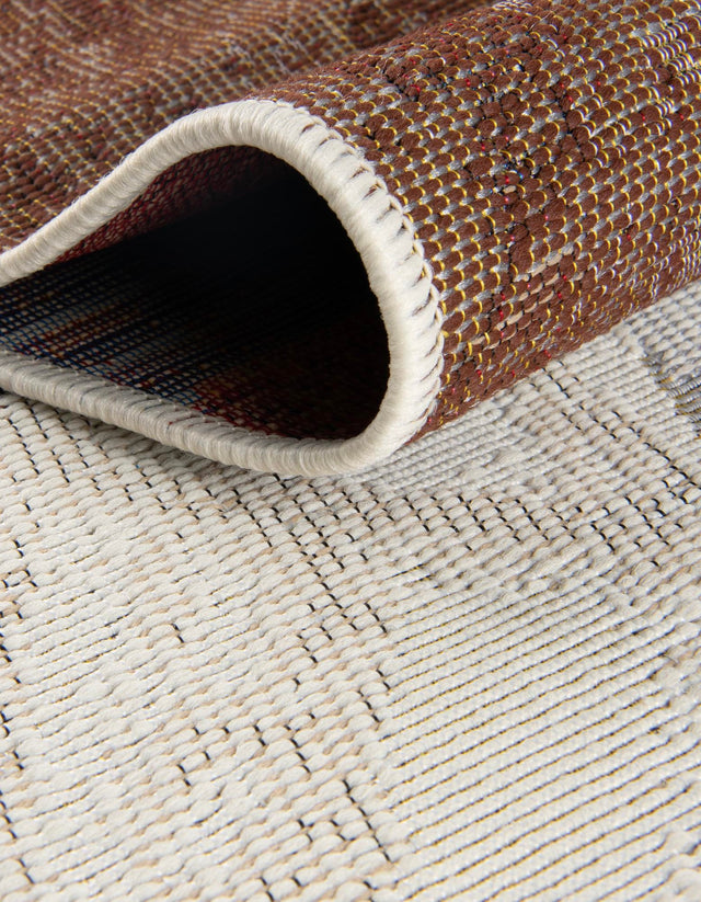 Brown and White 5' 1 x 7' 1 Outdoor Modern Rectangle Area Rug Weather Resistant for Patio, Deck, Terrace, Balcony, Porch 100% Polypropylene Modern Outside Carpet for Sale at Rug Engine
