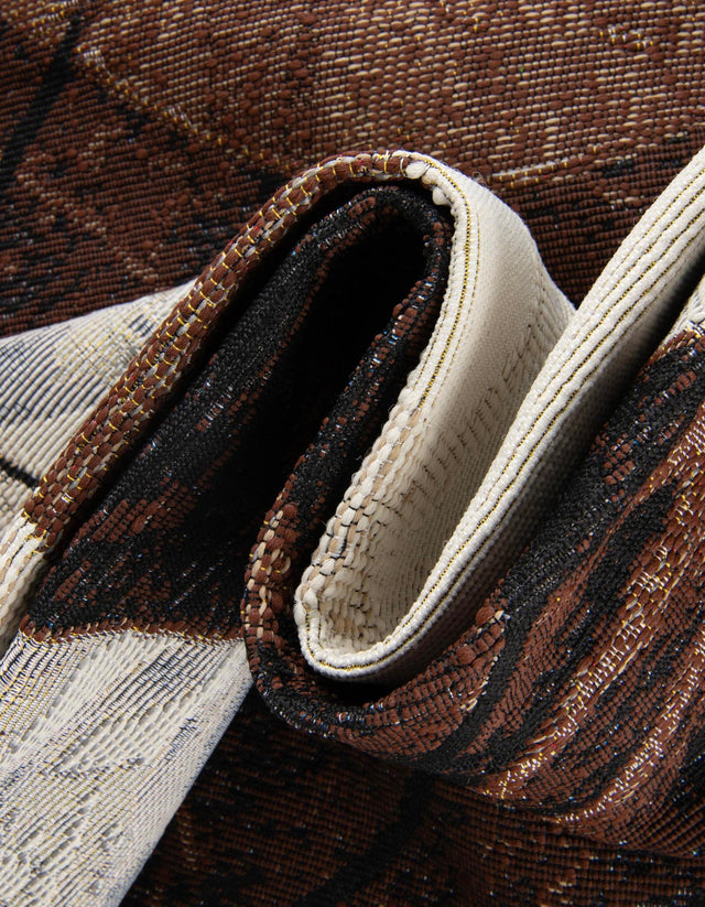 Brown and White 2' x 8' Outdoor Modern Runner Area Rug Weather Resistant for Patio, Deck, Terrace, Balcony, Porch 100% Polypropylene Modern Outside Carpet for Sale at Rug Engine