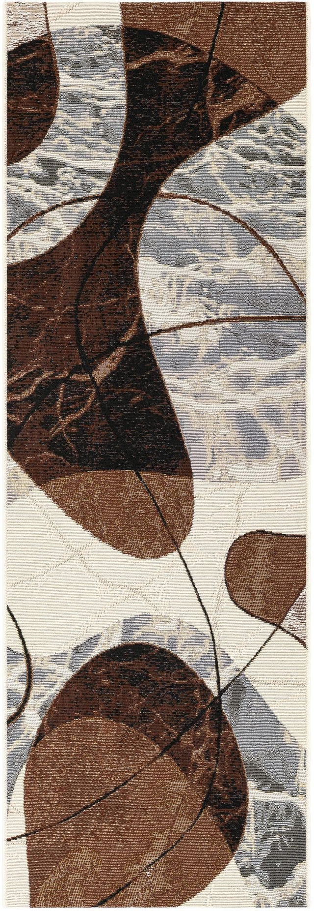 Brown and White 2' x 6' 1 Outdoor Modern Runner Area Rug Weather Resistant for Patio, Deck, Terrace, Balcony, Porch 100% Polypropylene Modern Outside Carpet for Sale at Rug Engine