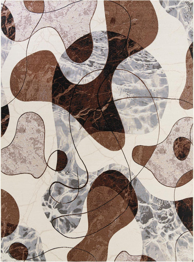 Brown and White 9' x 12' Outdoor Modern Rectangle Area Rug Weather Resistant for Patio, Deck, Terrace, Balcony, Porch 100% Polypropylene Modern Outside Carpet for Sale at Rug Engine