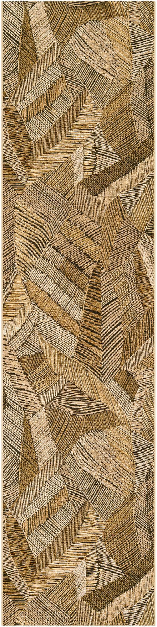Brown and Beige 2' 7 x 10' Outdoor Botanical Runner Area Rug Weather Resistant for Patio, Deck, Terrace, Balcony, Porch Polypropylene Garden Floral Tropical Carpet for Sale at Rug Engine