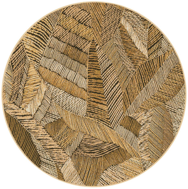 Brown and Beige 4' 1 x 4' 1 Outdoor Botanical Round Area Rug Weather Resistant for Patio, Deck, Terrace, Balcony, Porch