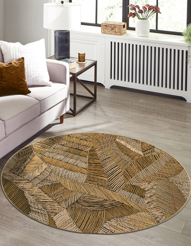 Brown and Beige 4' 1 x 4' 1 Outdoor Botanical Round Area Rug Weather Resistant for Patio, Deck, Terrace, Balcony, Porch