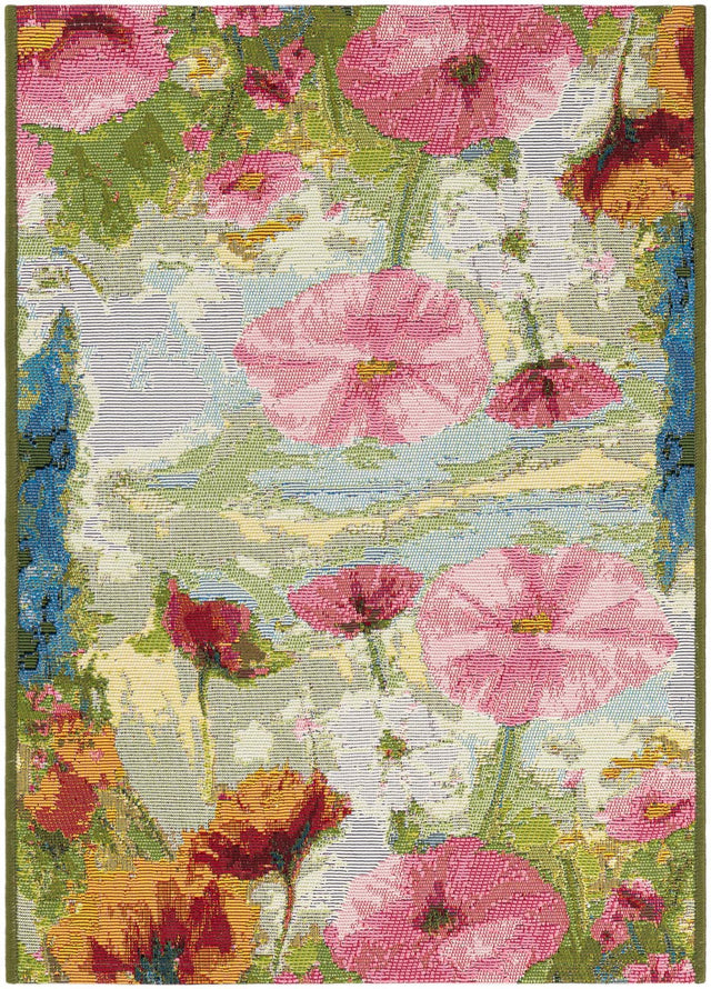 Multicolor 2' x 3' 1 Outdoor Botanical Rectangle Area Rug Weather Resistant for Patio, Deck, Terrace, Balcony, Porch Polypropylene Garden Floral Tropical Carpet for Sale at Rug Engine